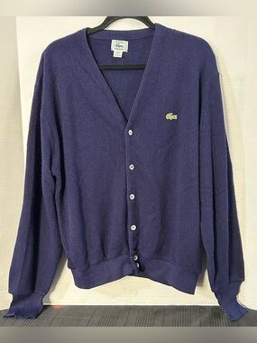 Vintage Izod Lacoste Men's Navy V-Neck Button Cardigan Size L